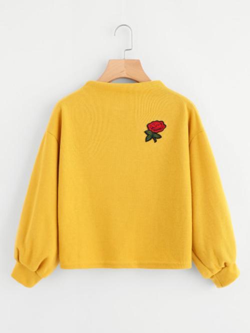 Celeste Top L Embroidered Rose Sweatshirt