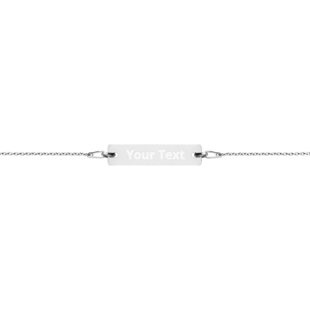 Kinky Cloth White Rhodium / 7" Engraved Silver Bar Chain Bracelet