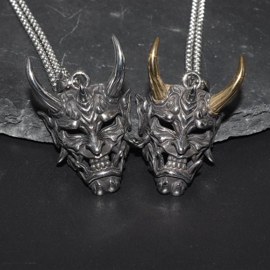 Kinky Cloth Fangs Demon Mask Pendant Necklace