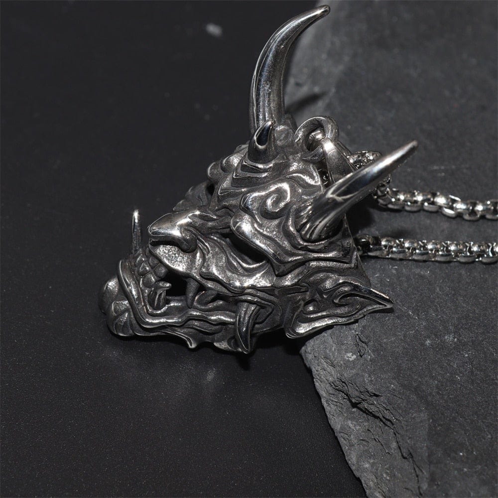 Kinky Cloth Fangs Demon Mask Pendant Necklace