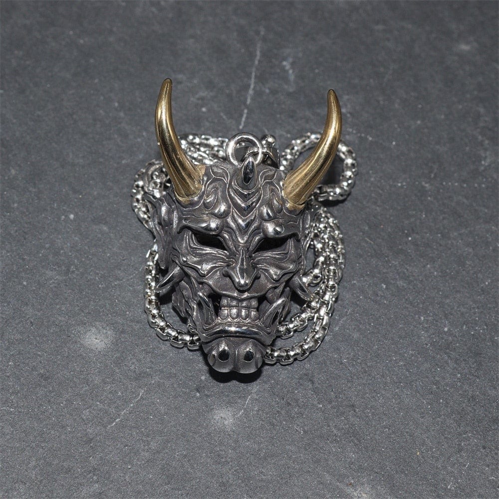 Kinky Cloth LZ6037-gold Fangs Demon Mask Pendant Necklace