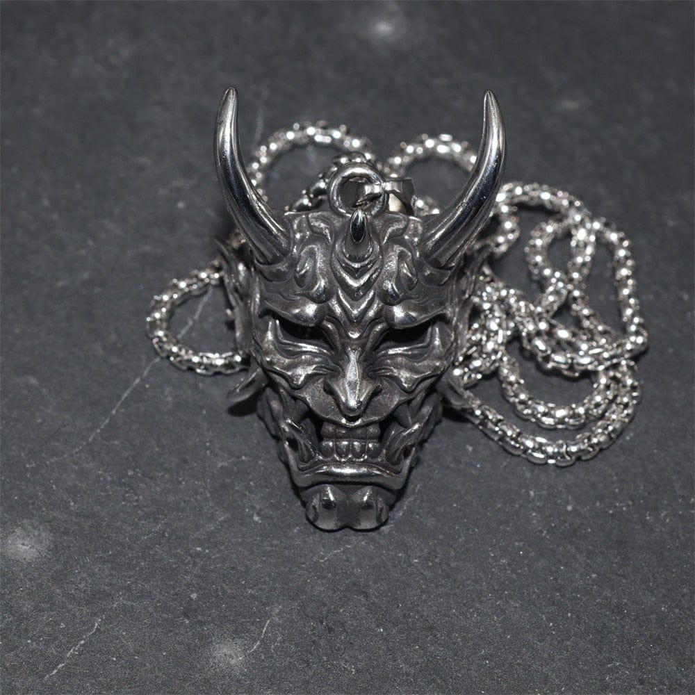 Kinky Cloth LZ6037-silver Fangs Demon Mask Pendant Necklace