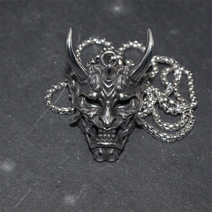Kinky Cloth LZ6037-silver Fangs Demon Mask Pendant Necklace