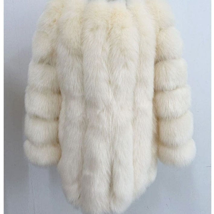 Kinky Cloth Beige white / S Faux Fur Long Slim Jacket