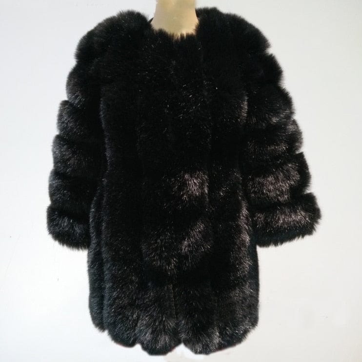 Kinky Cloth Black / S Faux Fur Long Slim Jacket