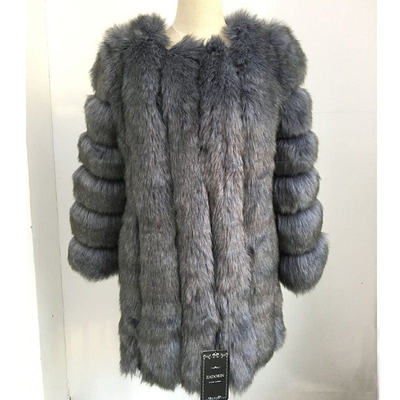 Kinky Cloth Dark Grey / S Faux Fur Long Slim Jacket
