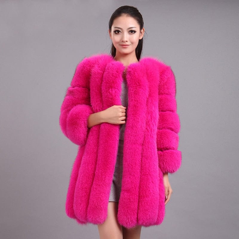 Kinky Cloth Fushia / S Faux Fur Long Slim Jacket