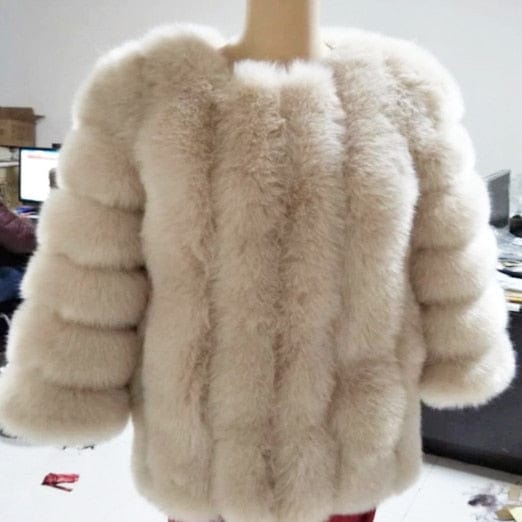 Kinky Cloth Khaki / S Faux Fur Long Slim Jacket