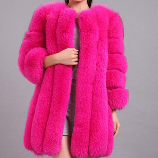 Kinky Cloth Faux Fur Long Slim Jacket