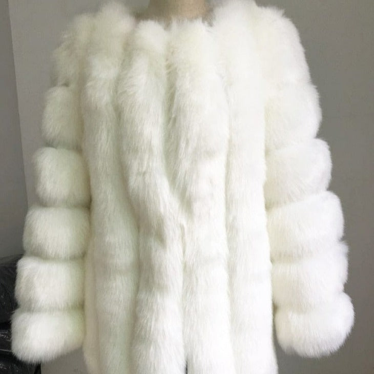 Kinky Cloth Faux Fur Long Slim Jacket