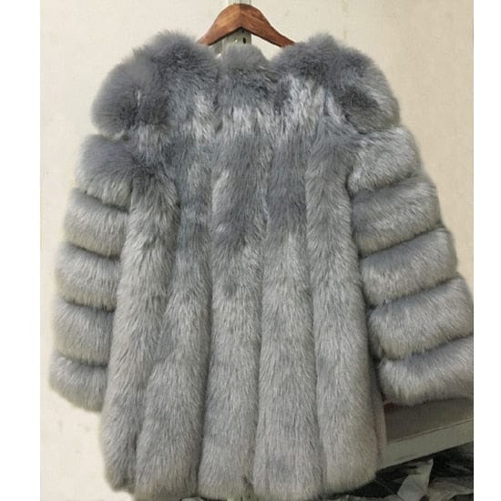 Kinky Cloth Light Grey / S Faux Fur Long Slim Jacket