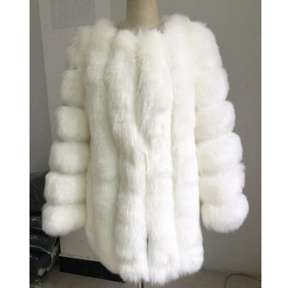 Kinky Cloth Pure White / S Faux Fur Long Slim Jacket