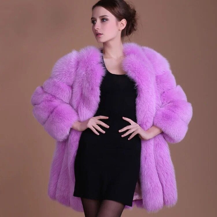 Kinky Cloth Purple / S Faux Fur Long Slim Jacket