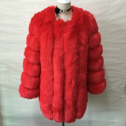 Kinky Cloth Red / S Faux Fur Long Slim Jacket