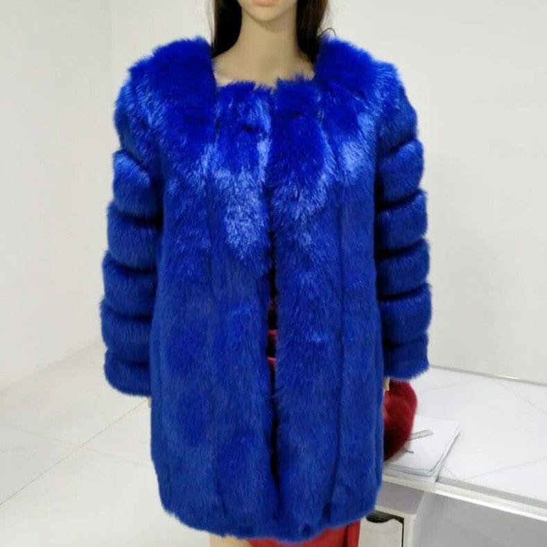 Kinky Cloth Royal blue / S Faux Fur Long Slim Jacket
