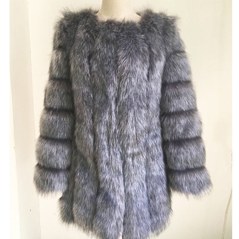Kinky Cloth Silver Fox Color / S Faux Fur Long Slim Jacket