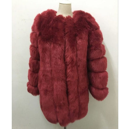 Kinky Cloth Wine Red / S Faux Fur Long Slim Jacket