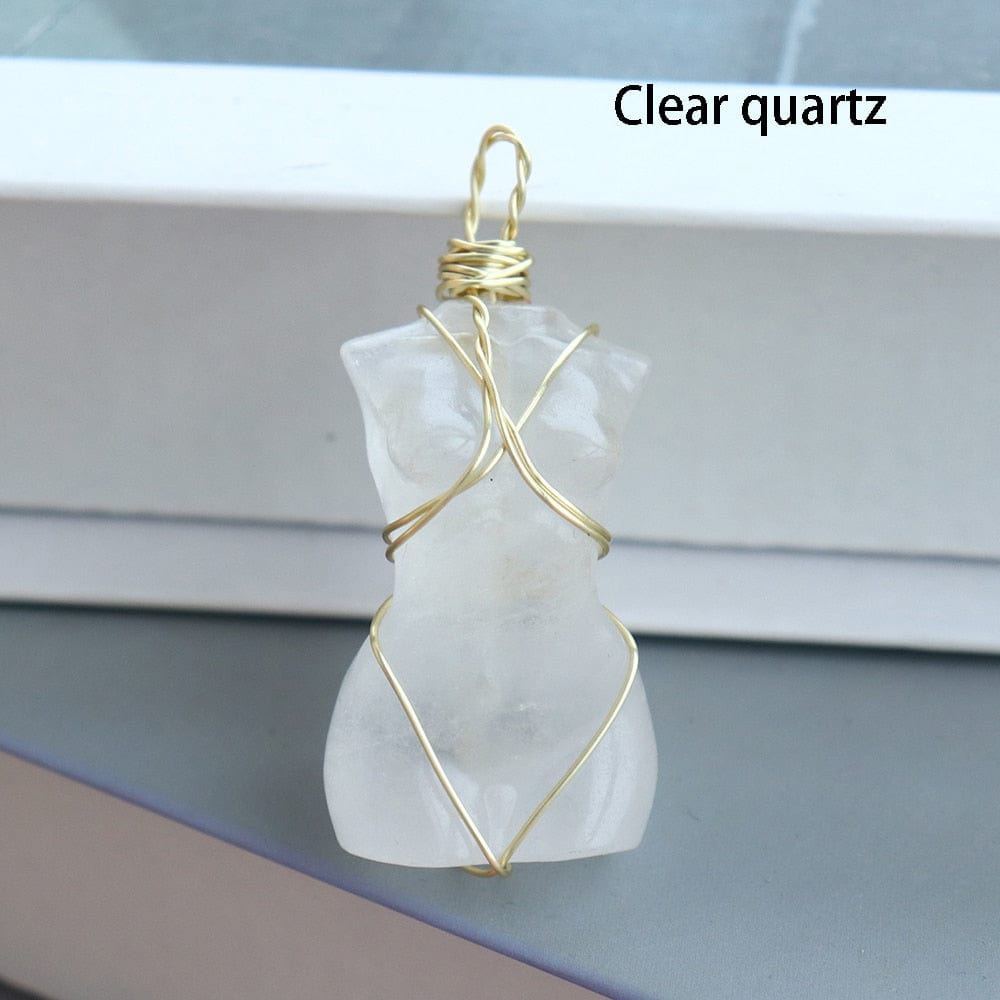 Kinky Cloth Clear Quartz Feminine Body Crystal Pendant Necklace