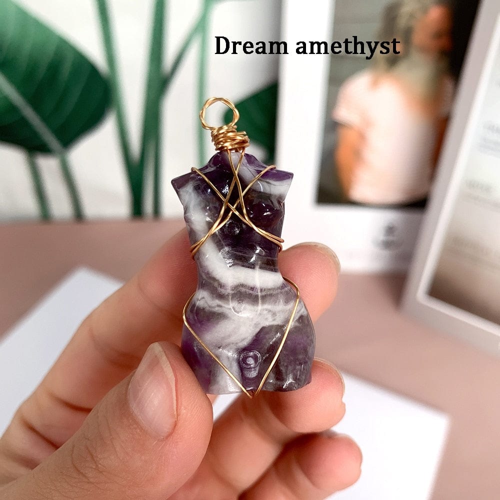 Kinky Cloth Dream Amethyst Feminine Body Crystal Pendant Necklace