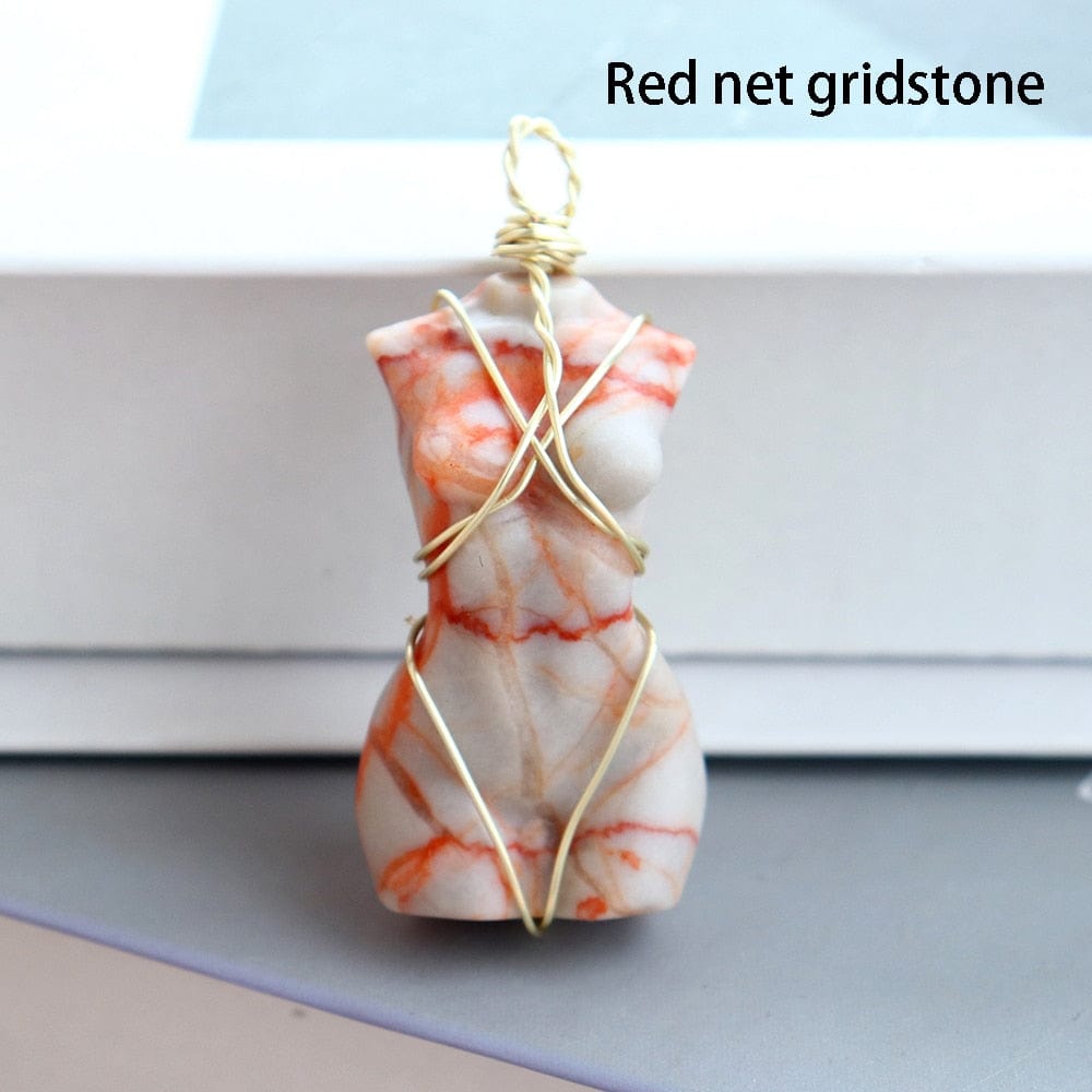 Kinky Cloth Grid Stone Feminine Body Crystal Pendant Necklace