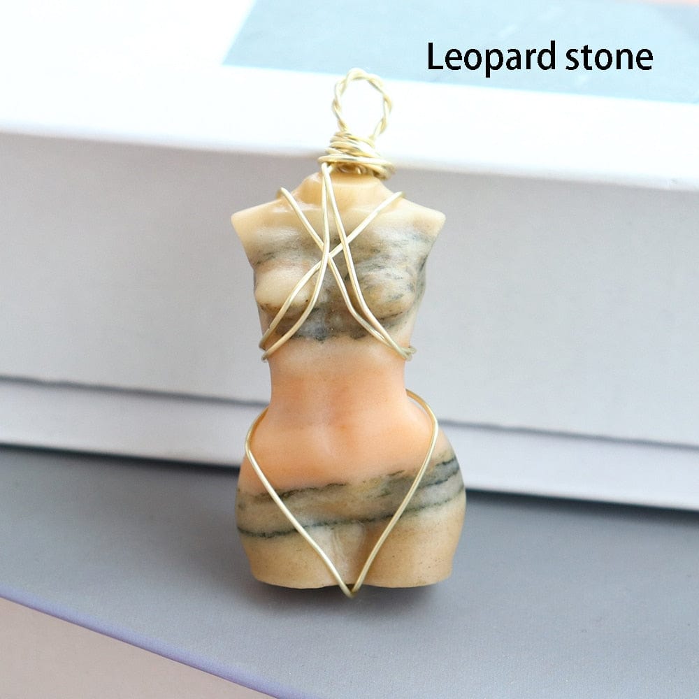 Kinky Cloth Leopard Stone Feminine Body Crystal Pendant Necklace