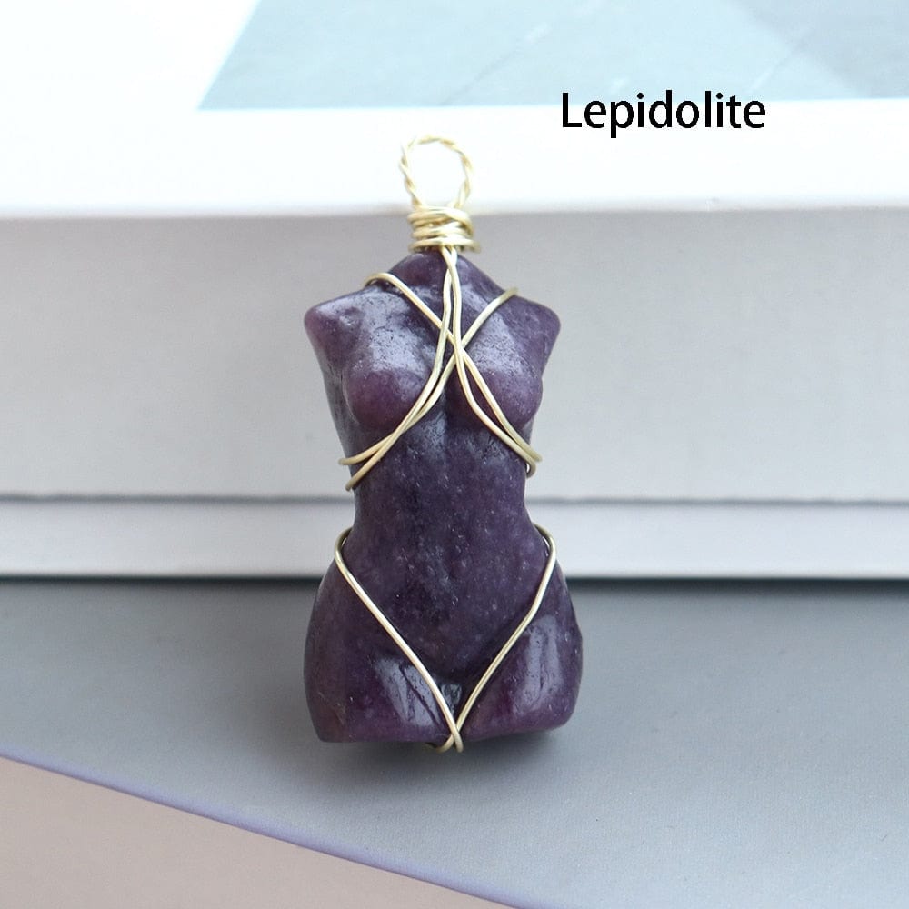 Kinky Cloth Lepidolite Feminine Body Crystal Pendant Necklace