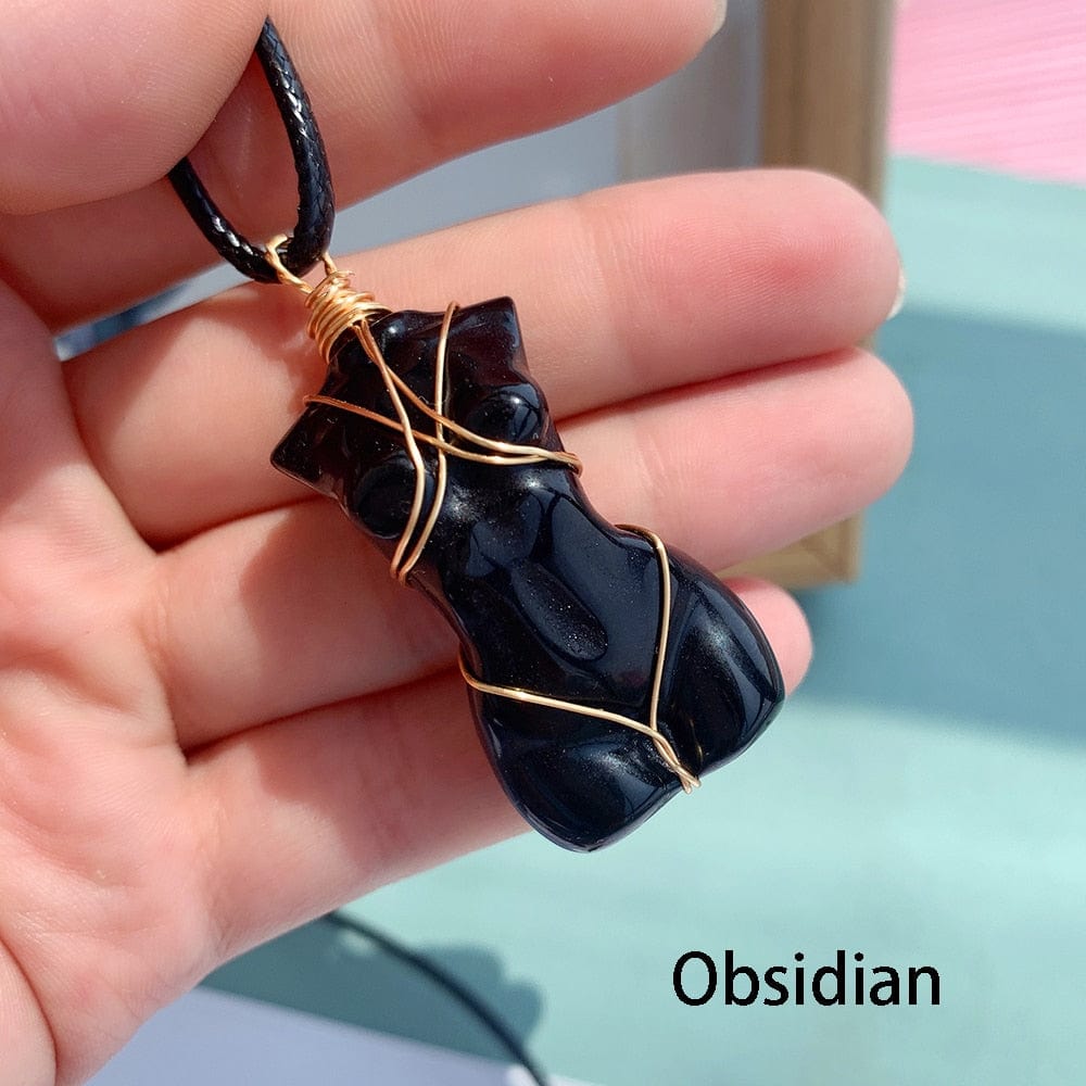 Kinky Cloth Obsidian Feminine Body Crystal Pendant Necklace