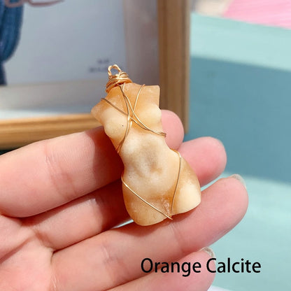 Kinky Cloth Orange Calcite Feminine Body Crystal Pendant Necklace