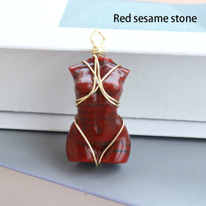 Kinky Cloth Red Sesame Feminine Body Crystal Pendant Necklace
