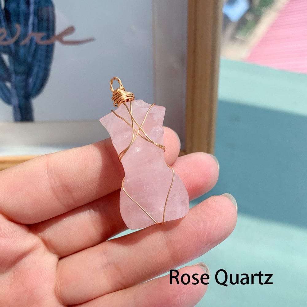 Kinky Cloth Rose Quartz Feminine Body Crystal Pendant Necklace