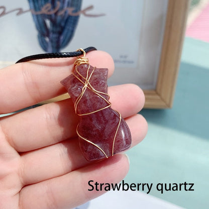 Kinky Cloth Strawberry quartz Feminine Body Crystal Pendant Necklace