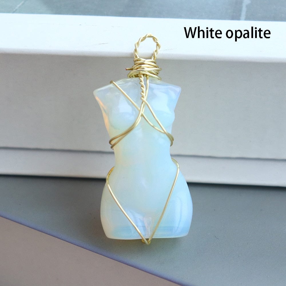 Kinky Cloth white opal Feminine Body Crystal Pendant Necklace