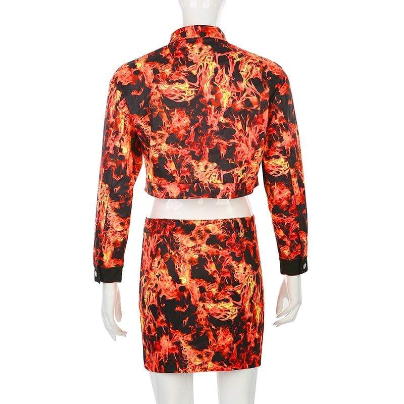 Fire Flame Coat & Skirt Set