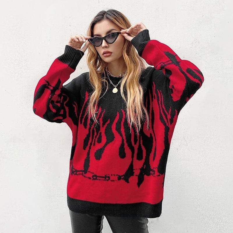 Kinky Cloth 200000373 Red / One Size Flame Knitted Oversized Sweater