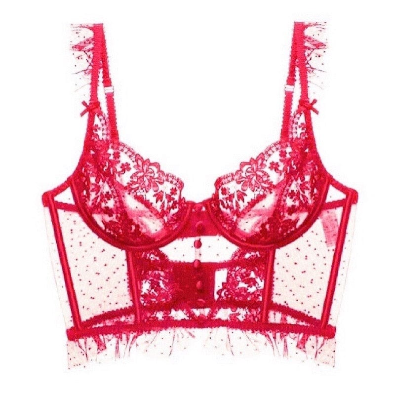 Kinky Cloth Red / S Floral Bralette Vest Cropped Corset