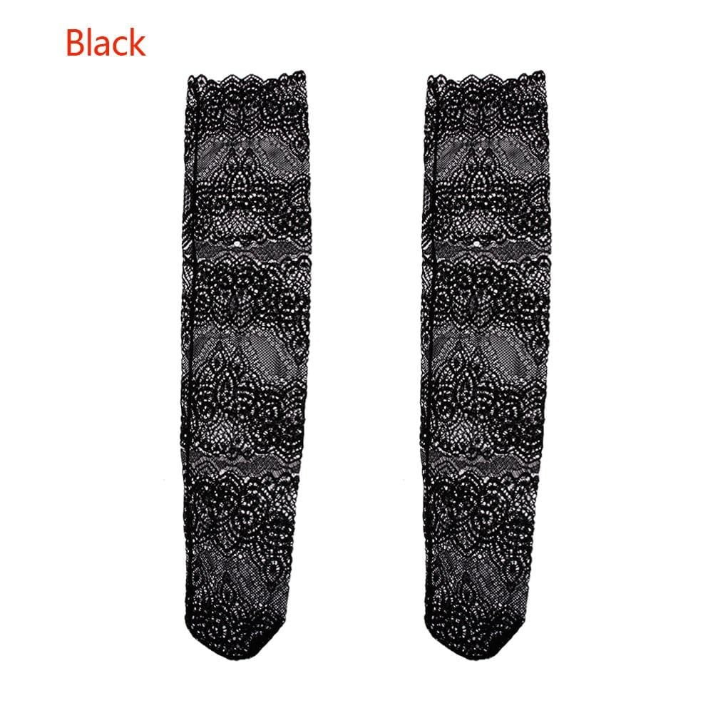 Kinky Cloth 200000866 Black Floral Lace Hollow Long Socks