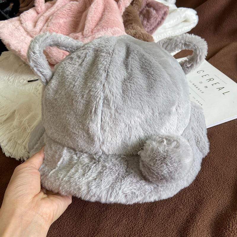 Kinky Cloth 200000447 Gray / One Size Fluffy Bear Ears Bucket Hat