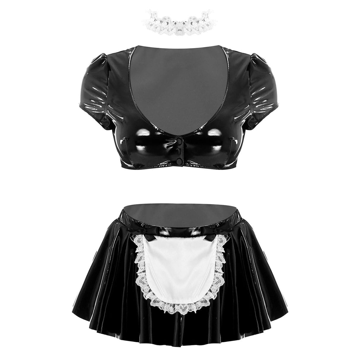 Kinky Cloth 200003986 Black / L French Maid Dress Crop Top with Flared Mini Skirt