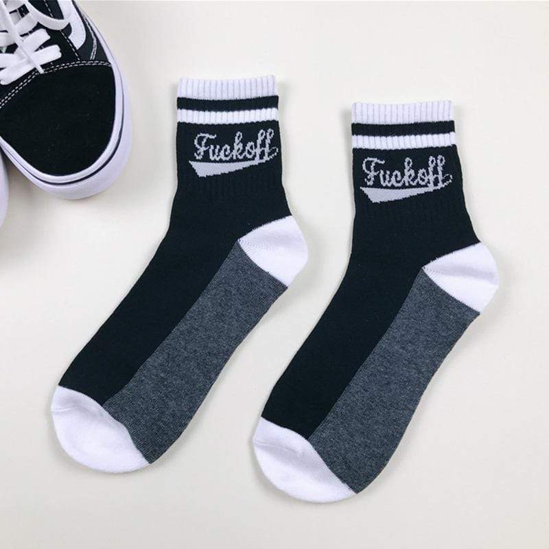 Kinky Cloth Socks Black/White Fuck Off Socks