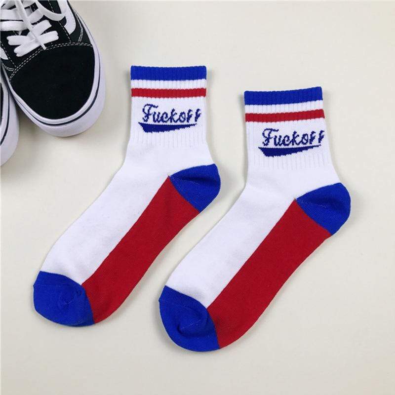 Kinky Cloth Socks Blue/Red Fuck Off Socks