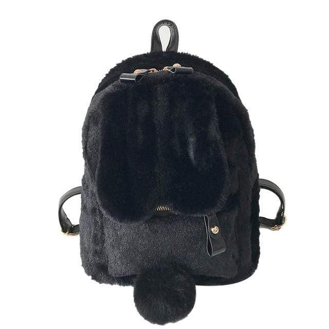 Kinky Cloth Bags & Wallets Black Fuzzy Bunny Backpack