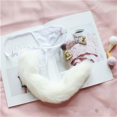 Kinky Cloth Fox tail White / One Size Fuzzy Tail Thongs