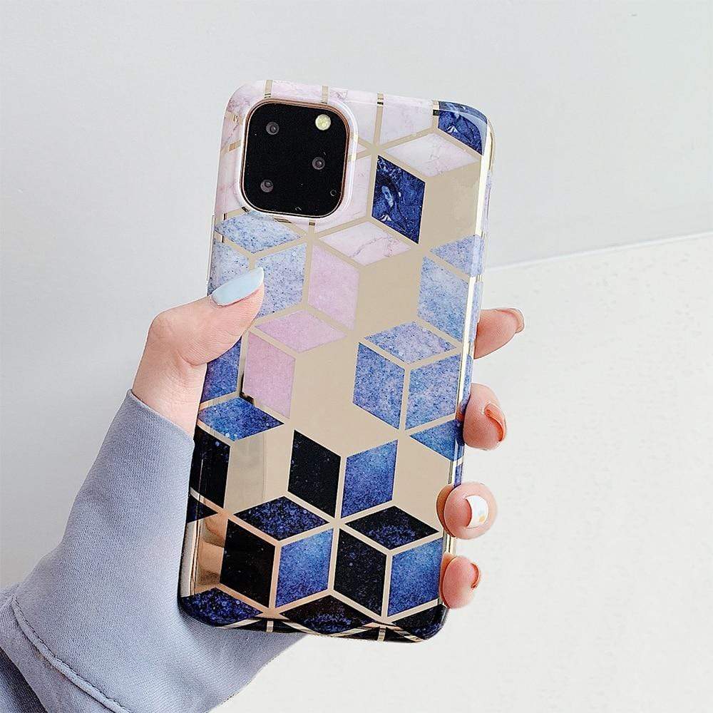 Kinky Cloth 380230 Blue / For 7 Plus or 8 Plus Geometric Marble Texture Case iPhone Case