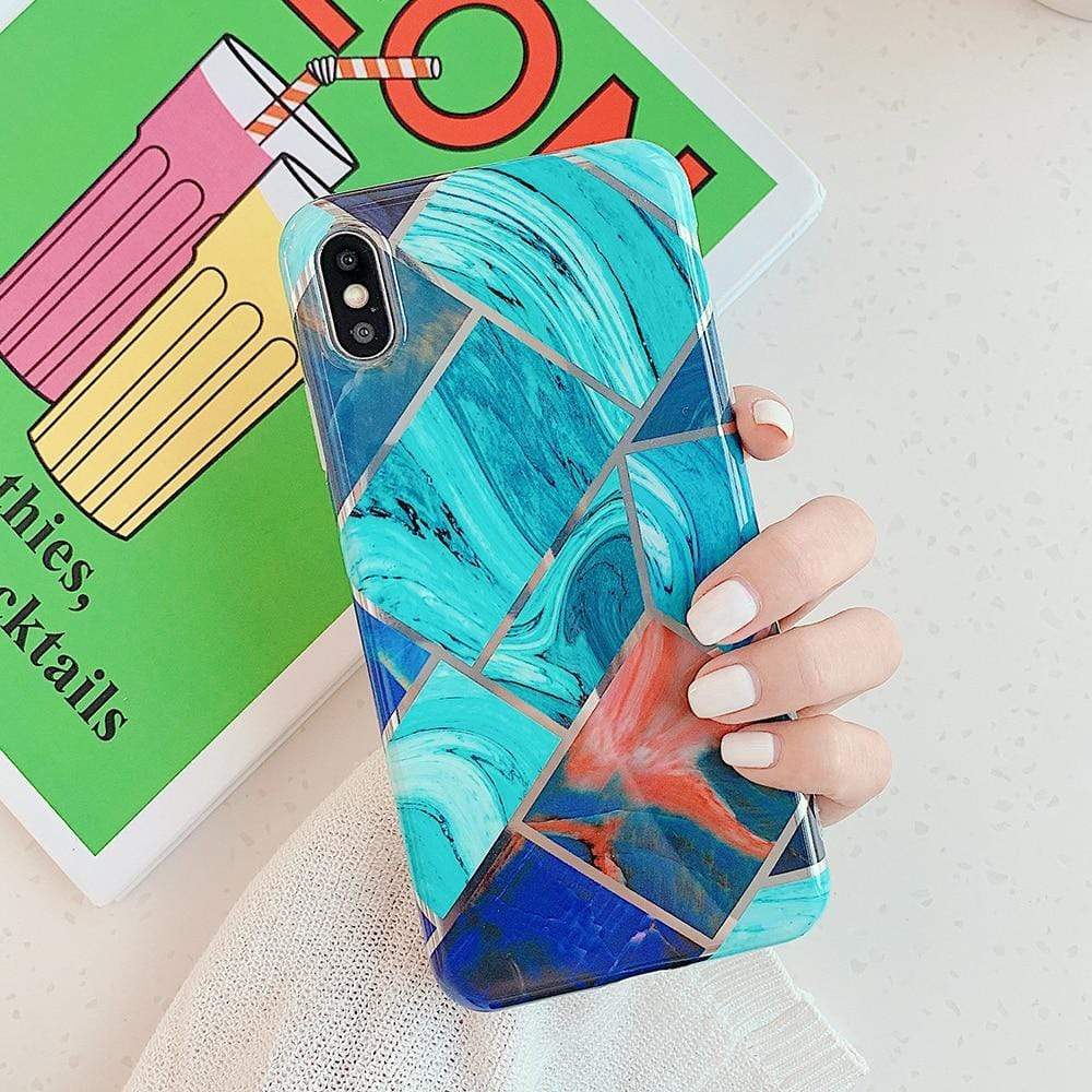 Kinky Cloth 380230 Deep Sky Blue / For 7 Plus or 8 Plus Geometric Marble Texture Case iPhone Case