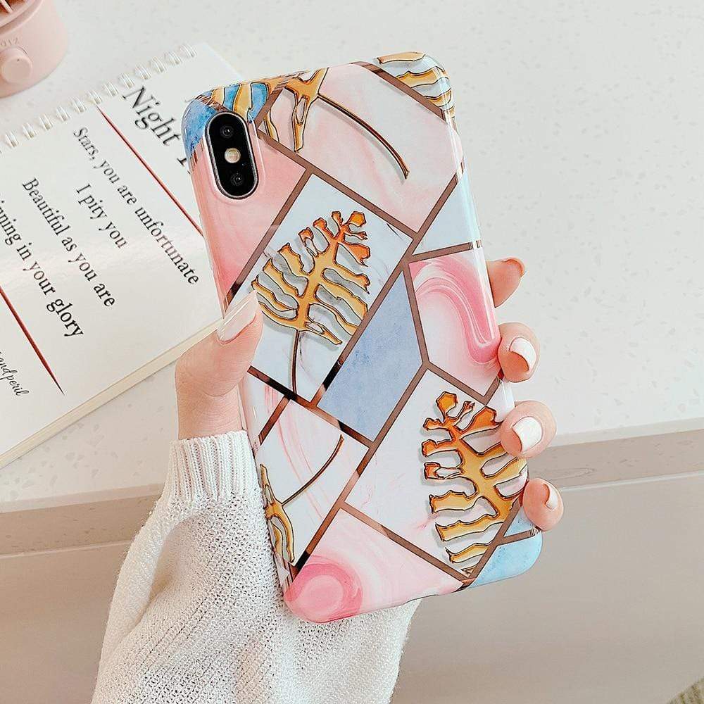 Kinky Cloth 380230 Pink & Blue / For 7 Plus or 8 Plus Geometric Marble Texture Case iPhone Case