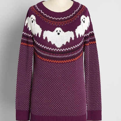 Kinky Cloth Purple1 / One Size Ghost Pattern Knit Sweater
