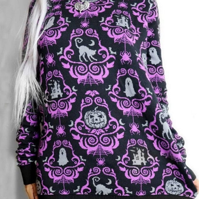Kinky Cloth Purple2 / One Size Ghost Pattern Knit Sweater