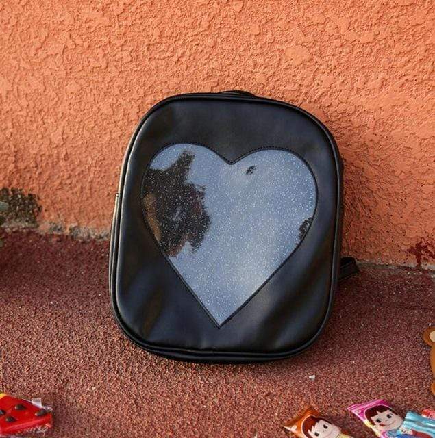 Kinky Cloth backpack Black Glitter Heart Jelly Backpack