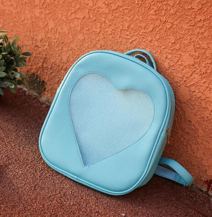 Kinky Cloth backpack Sky Blue Glitter Heart Jelly Backpack