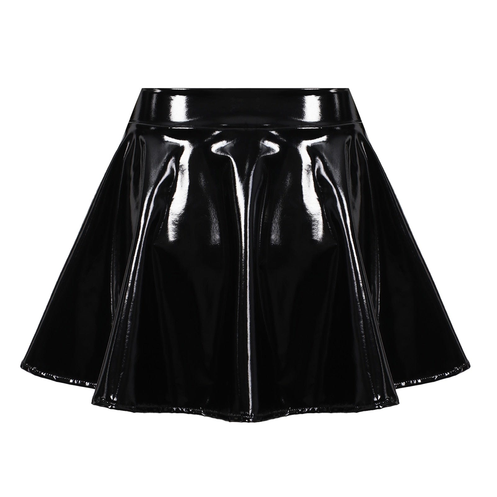 Kinky Cloth Glossy Leather Flared Mini Skirt
